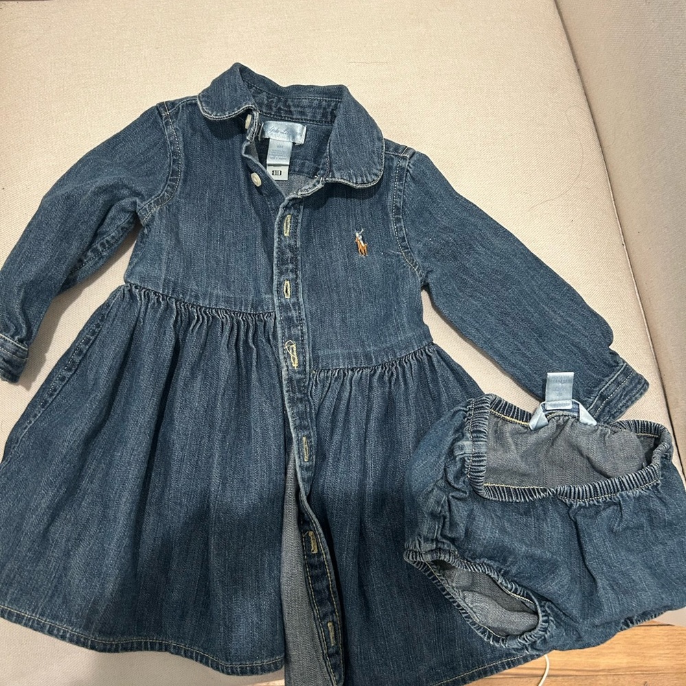 Ralph Lauren Dark Blue Denim Button-Front Dress with Bloomers